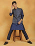 Vastramay Men's Navy Blue Dupion Silk Nehru Jacket